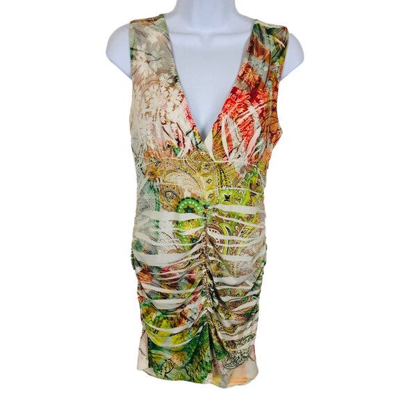 Body Central Dresses & Skirts - Vtg Body Central Sheath Dress Sz Small? Bodycon Multicolor Multipattern Ruched